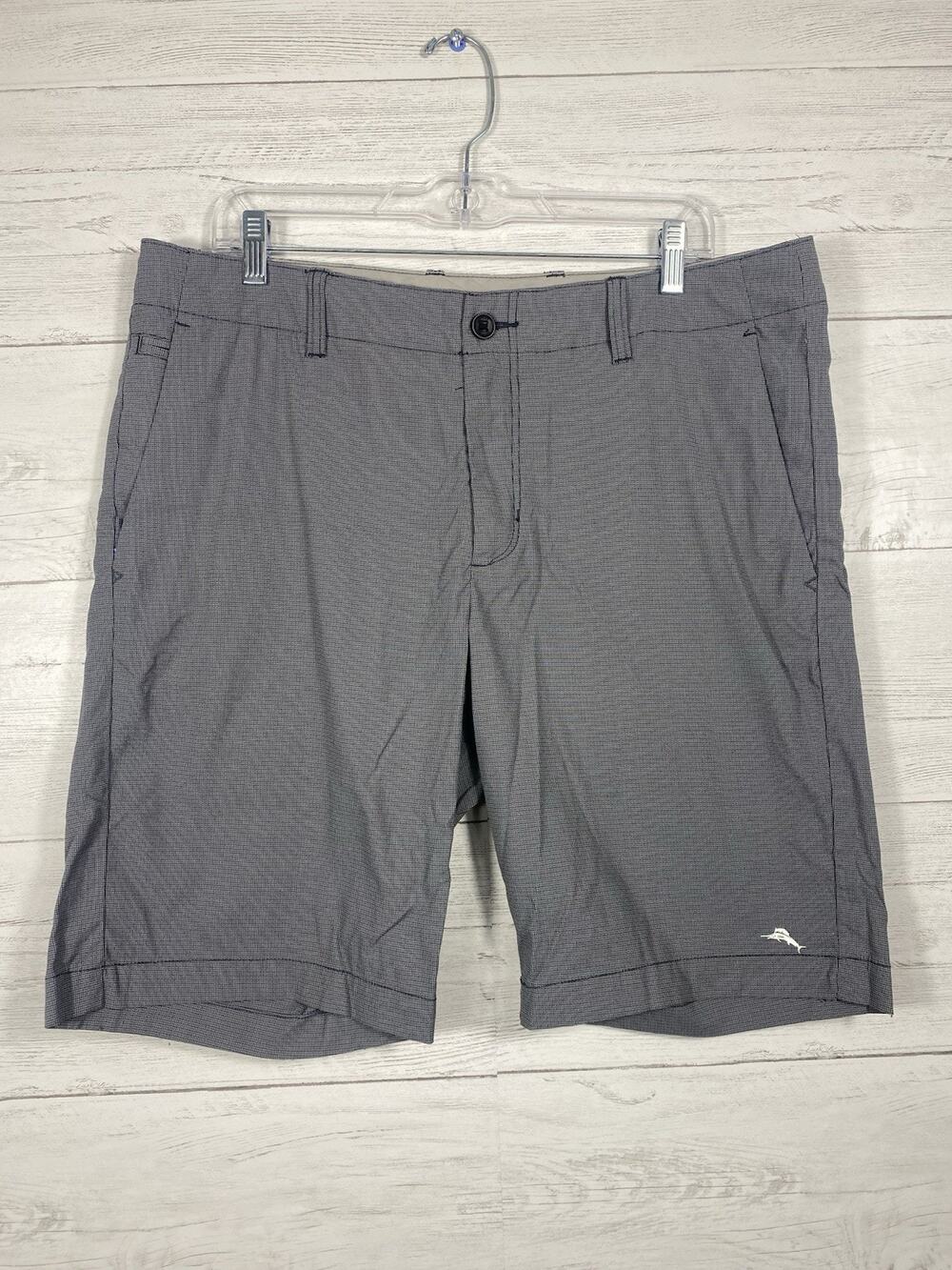 Tommy Bahama Golf Shorts Mens Size 35 Gray Blue Herringbone